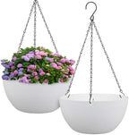 Meowell 12 inch Large Hanging Planters for Indoor Outdoor Plants, 2 Pack Hanging Flower Pots with Drainage Holes and Chain for Garden Porch, Plastic Hanging Baskets for House Plants, White by Meowell