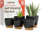 Black Self Watering Pots 20 Pack, Indoor and Outdoor Plant Pots with Wick Rope & Drainage Holes, Easy Watering Lip, Lightweight Plastic Self Watering Planter for Succulents, Houseplants, and Herbs by Campior
