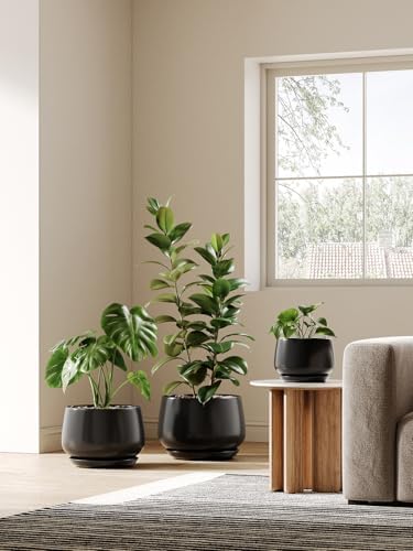 LE TAUCI Ceramic Planter, 12 Inch, Large Plant Pot, Indoor Plant Pot, Black - Image 3