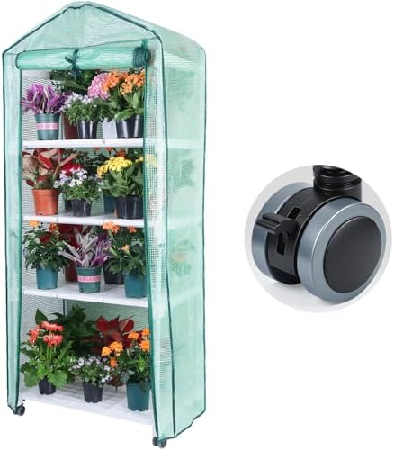 Mini Indoor Greenhouse, 4-Tier Portable Plant Greenhouse Cabinet with Wheels, Waterproof PVC Tent Cover for Indoor Outdoor Seed Starting, Plants, Flowers (Green, 4 Tier) by Dryades