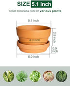 5.1 Inch Shallow Terracotta Plant Pots - 6 Pack Medium Clay Flowerpot with Drainage Hole, Terra Cotta Succulent Pot for Indoor Outdoor Plants - Image 2