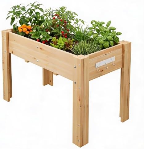 Wood Elevated Planter Box with Legs for Outdoor Vegetable and Herb Planting by Unknown