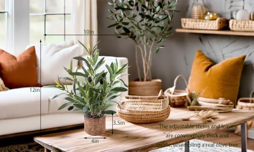 Indoor Fake Olive Plant 12 inch Faux Silk Leaves with Black Rustic Planter Medium Size Perfect Artificial Olive Fruits with Realistic Trunk and Lifelike Stems for Home and Office Decor - Image 5