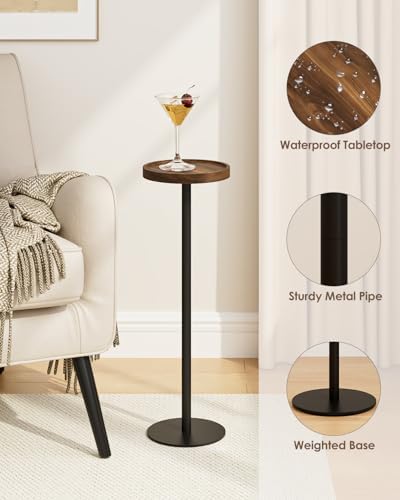 Round Drink Table, Small Pedestal Side Table, Brown Walnut - Image 4