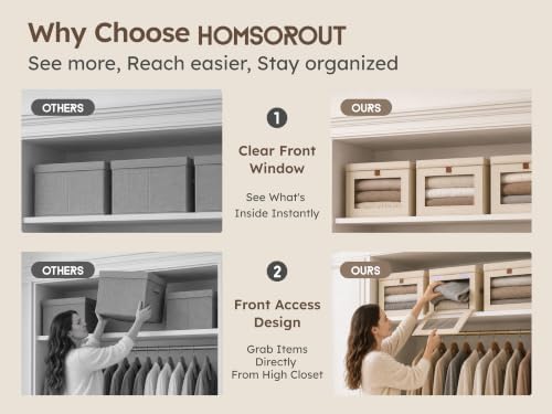 Homsorout Collapsible Storage Bins - Large Closet Organizer with Handles & Window, Decorative Storage Boxes, Fabric Containers for Living Room, Dorm, 4 Pack, Beige - Image 4