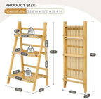 Foldable Ladder Shelf 39.4", Plant Shelf 3 Tier, Bamboo Ladder Bookshelf - Image 3