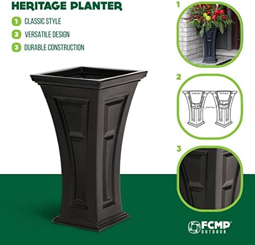FCMP Outdoor Heritage Self-Watering Planter (2-Pack) – Set of 2 Large Planters for Porch, Patio, Outdoor/Indoor (HP3000-BLK-2) Black (28.5-inch Tall) - Image 6
