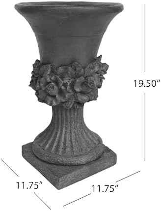Merax 19.5 Inches Tall MGO Garden Urn Planter, Lightweight Concrete Urn for Flowers, Herbs & Succulents, Indoor & Outdoor Decorative Pot, Antique Gray - Image 2