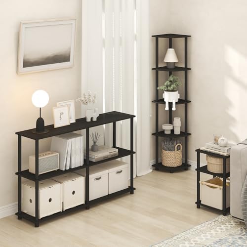 Furinno Turn-N-Tube Corner Shelf, 5-Tier Corner Bookshelf, Open Storage Shelves, for Organization and Storage, Living Room, Home Office, Garage, Bedroom, Black Espresso - Image 5