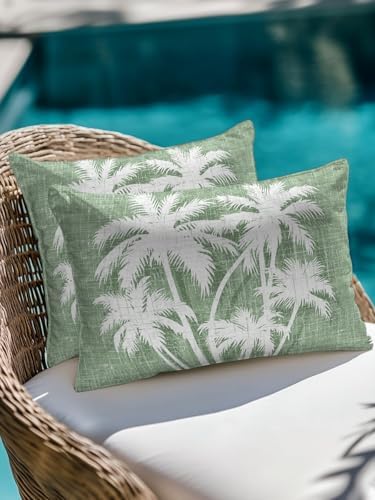 Tropical Palm Tree 12x20 Waterproof Outdoor Lumbar Pillows Set of 2 with Inserts, Vintage Sage Green Exotic Botanical Plants Patio Decorative Cushion Pillows for Outdoor Sofa Bench Porch Balcony - Image 4