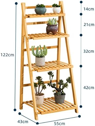 Folding Ladder Shelf Free Standing Plant Stand Display Rack, 43x55x122cm Indoor Outdoor Flower Pot Holder for Garden Patio, 4 Tier Planter Shelves, Bamboo (Color : Natural) - Image 4