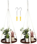 PATIKIL Macrame Plant Hangers Indoors, 2 Pack Hanging Plant Shelf with Sturdy Wood Base for Home Decor Hanging Wall Ceiling Window, Light Brown by PATIKIL