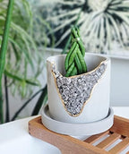 4 Inch Crystal Plant Pot with Saucer - Cement Geode Planter - Concrete Pots for Plants - Modern Succulent Pot Indoor - Unique Air Plant Holder - Candle Holder - Small Plant Home Decor (Smoky Quartz) - Image 6