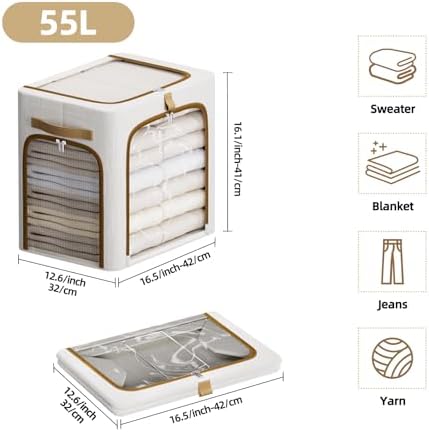CYhom Storage Bins with Metal Frame, 3-Clear Windows Openings, 55L, White - Image 7