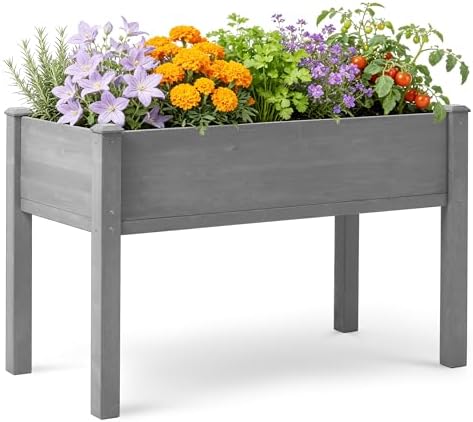 Raised Garden Bed with Legs, 48×24×30 Cedar Wood Elevated Planter Box by OutdoorFurniture