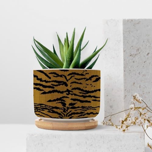 Tiger Fur Skin Ceramic Planters Animal Strip Print Planters for Indoor Plants with Drainage Holes and Saucers Pot for Succulents Cactus Garden Windowsill - Image 7