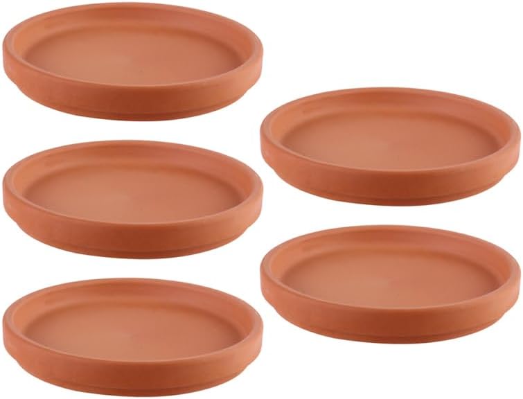 SEWACC 5 Pcs Pottery Plant Saucers, 5. 1 Inch Clay Pot Trays for Indoor and Outdoor Plants, Chocolate Terracotta Flower Pot Holder, Waterproof Planter Plates for Home and Office by SEWACC