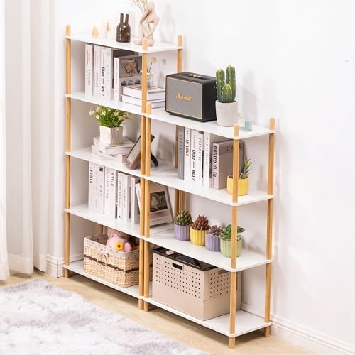 5‑Tier Expandable Freestanding Bamboo Bookshelf, Wooden Bookcase - Image 5