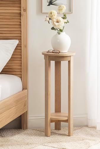 Kate and Laurel Foxford Modern Tiered Round Drink Table, 12 x 12 x 30, Light Natural, Transitional Two-Tier Circle Plant Stand for Use as Living Room Pedestal Table or Small Bedroom Nightstand - Image 4