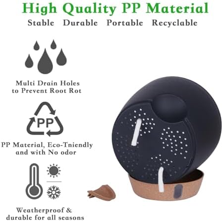 HEJIYUE Large Plant Pot, Self Watering Pots for Indoor Plants, 8/10/12 Inch Plastic Planters with Water Level Indicator, Drainage Holes & Deep Reservoir, Modern Decorative Flower Pot (Black) - Image 7