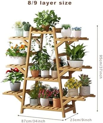 6-Tier Bamboo Plant Stand - Stylish Black Ladder Shelf for Indoor/Outdoor Plants, Perfect Flower Rack for Living Room, Balcony & Garden Décor, Space-Saving Plant Holder - Image 2