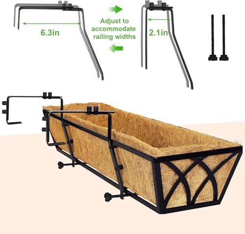 HFHOME 24 inch Railing Planter Box - 4 Pack Metal Window Trough with Coconut Coir Liners, Flower Basket for Deck Railings Balcony or Porch to Display Plants and Flowers - Image 6