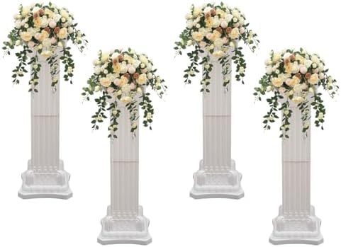 Wedding Roman Columns 4 Pcs 35.4" Plastic Column Stand Roman Pillar Greek Column Statue Plant Stand Elegant Wedding Event Party Decorative Column Pedestal Flower Holder (Type C, 4Pcs, 11.81x35.43 Inch) by Unknown