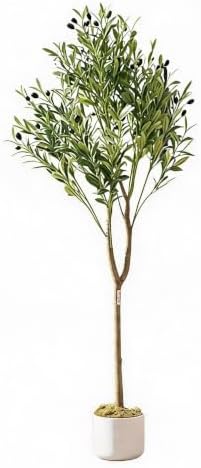 4.5Ft Artificial Olive Tree, Tall Faux Olive Trees with White Planter by JustSmart