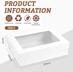 16pcs 14x10x4 inch Cake Boxes with Window，White Rectangle Sheet Large Bakery Boxes for Pastry Dessert Cake, Cupcakes Donuts Cookies Pie Treat Packaging - Image 2