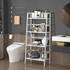 Homykic Bamboo Ladder Shelf and Bamboo Laundry Hamper Bundle, White - Image 5