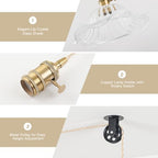 Plug in Pendant Light Vintage 2 Pack, Adjustable Pulley Hanging Lamp with Clear Lily Glass Shade, Brass Hanging Lights with Plug in Cord, Gold Hanging Pendant Light for Bedroom Living Room Kitchen - Image 4