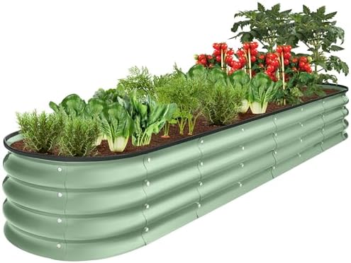 Best Choice Products 8x2x1ft Outdoor Metal Raised Garden Bed, Oval Deep Root Planter Box for Vegetables, Flowers, Herbs, and Succulents w/ 108 Gallon Capacity - Sage Green by BestChoiceProducts