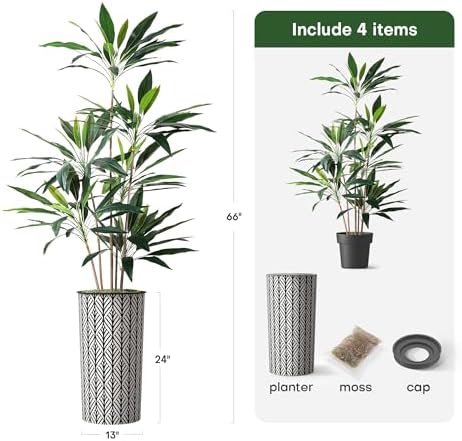 SIGNWIN Artificial Tree in Black and White Geometric Planter, Fake Dracaena Tree Silk Tree for Indoor and Outdoor Home Decoration - 66" Overall Tall (Plant Pot Plus Tree) - Image 6