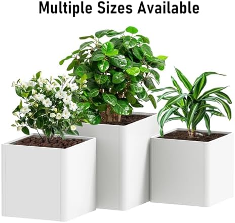 Large Cube Metal Planter Box Outdoor 24inch,White - Image 5
