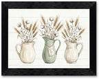 Framed Canvas Wall Art Vintage Watercolor Pitchers Cotton and Wheat Sage Green Gather Script Canvas Print Poster Black Frame Wall Decor for Farmhouse Dining Room Kitchen, Rustic Decor - Inch 24x36 by Unknown