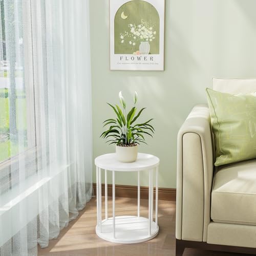 Plant Stand Indoor,small plant stool,Flower Pot Corner stand holder,Mid Century Heavy Duty Metal Tall Home Decor,Modern Round End Table,Small Rustic Display Stand for Living Room,Bedroom(White,2 Packs) - Image 5
