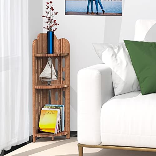 Meangood Bathroom Corner Shelf Stand, 3 Tier Pine Wood Display Shelf for Narrow Space, Shower Corner Shelf, Plant Stand Nightstand, for Living Room, Bedroom, Home Office, Elegant - Image 7