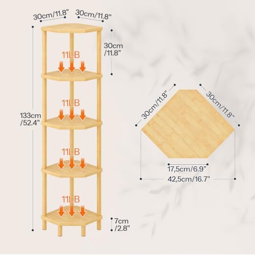 HOOBRO 5-Tier Bamboo Corner Shelf Stand, Plant Display, Tool-Free Assembly - Image 3