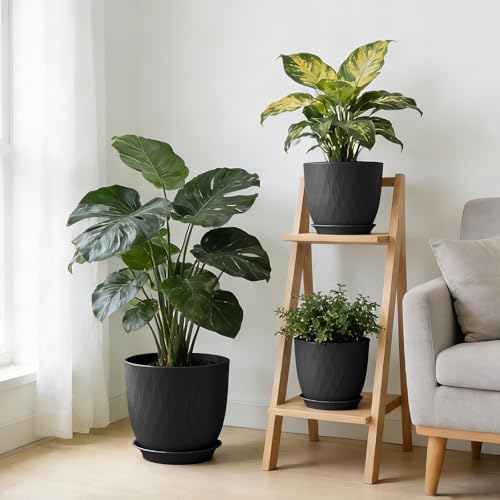 GARDIFE 5-Pack Plastic Plant Pots 7-10in with Drainage & Saucers, Black - Image 7