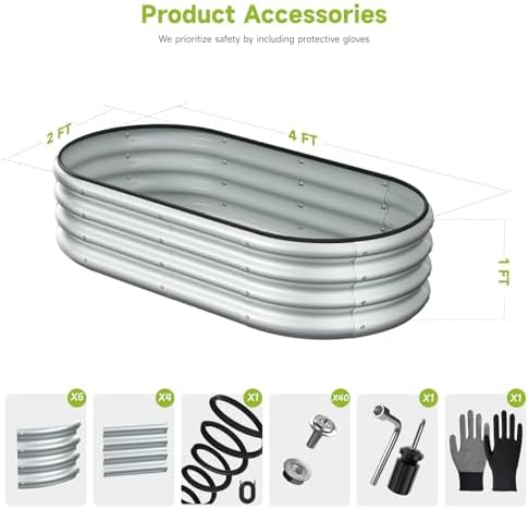 4x2x1 FT Oval Metal Raised Garden Bed, Open Bottom Design Elevated Garden Planter Box Outdoor, Trough Planter for Outdoor Plants, Flower, Vegetables, Fruit, Herbs (Silver, 1PC) - Image 3
