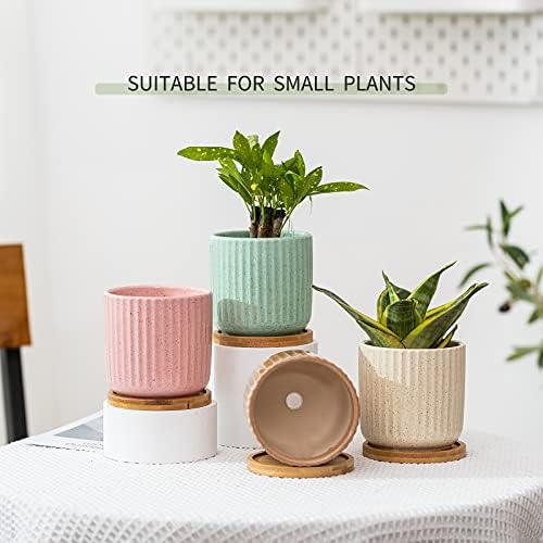 4 Inch Ceramic Multicolor Pots with Saucer and Drainage Hole, 4P - Image 5