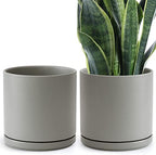 D'vine Dev 2-Pack Ceramic Pots with Saucers, Grey, 10 in, 94-V-E-3 by DvineDevPlanterPotsandStand