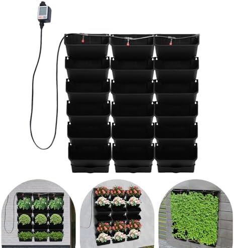 Self-Watering Wall-Mounted Planter, 18 Pots Wall Mounted Plastic Plant Grow Pot Vertical Garden Planter with Intelligent Control & Adjustable Irrigation System for Indoor Outdoor (Black, 18 Pots) - Image 4