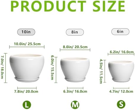 10+8+6 Inch Ceramic Planter, Ceramic Pots for Plants Indoor, White - Image 3