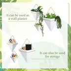 3 Sets Ceramic Wall Hanging Planters Indoor 3 Size Geometric Hanging Planters for Indoor Plants Self Watering Pots with Metal Holder for Air, Cactus, Faux Plants and Home Office Decor - Image 3