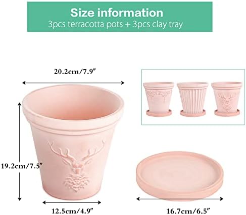 Sungmor Set of 3, 8 Inch Deer Embossed Terra Cotta Plant Pots - Image 6