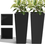 24in Tall Planters Set of 2 with Saucers, Black Classic by PolarcoForgeco