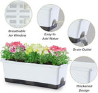 Oliz Window Box Planter 8 Pcs, 17 Inches Rectangle Flower Pots with Drainage Holes & Trays, Vegetable Planters for Windowsill Patio Garden Balcony Home Indoor Outdoor (White, 16 * 7 * 6 inch) - Image 3