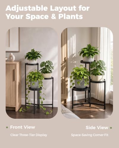 Bamworld Plant Stand Indoor Outdoor 3 Tier Corner Plant Shelf Metal Holder - Image 4