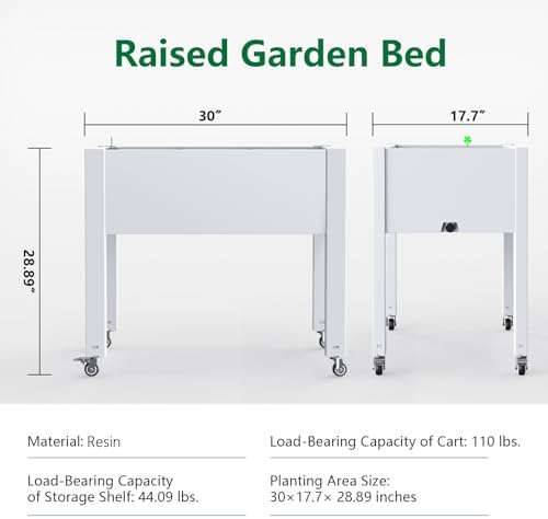 Vixzen Mobile Raised Garden Bed with Wheels, Self-Watering System,Outdoor Resin Planter Box for Vegetables, Flowers, Herbs on Patio, Balcony, Yard(Ashen, 30.04 * 17.72 * 28.9) - Image 2